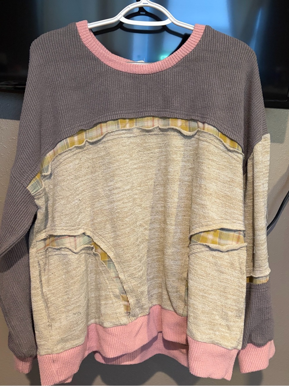 Oli & Hali Gray, Cream and Pink Colorblock Crewneck Sweater